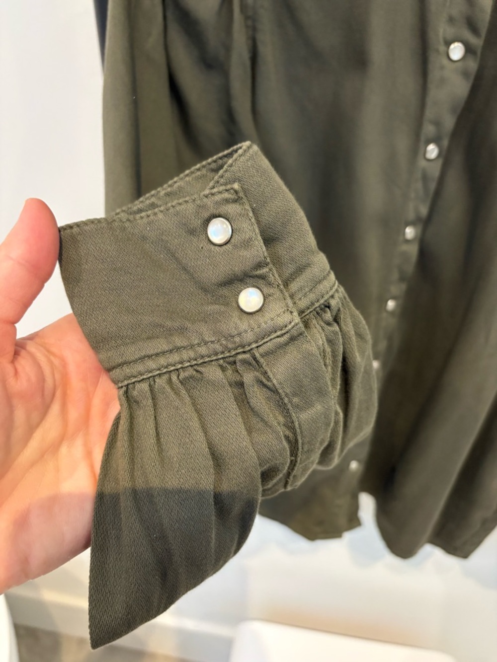 ba&sh Axelle olive Ruffle-Neck button front shirt - Picture 11 of 15